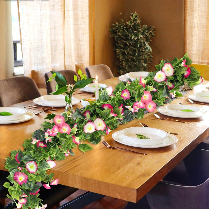 AirSun Artificial Morning Glory Flower Vines, 2pcs 15Feet Hanging Plants Silk Garland Fake Green Plant Home Garden Wall Fence Indoor Outdoor Wedding Birthday Decor - Image 5